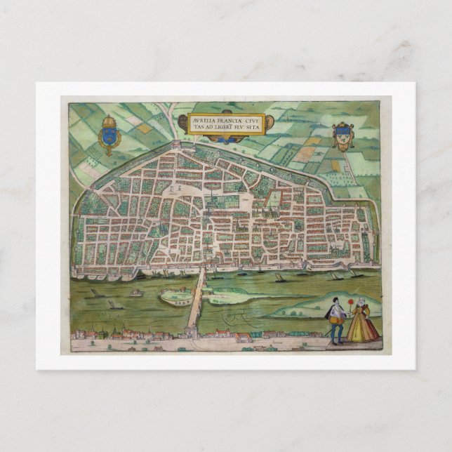 Karte von Aurelia, von "Civitates Orbis Terrarum"  (Vorderseite)