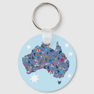 Karte von Australien mit kulturellen Einzelteilen Schlüsselanhänger