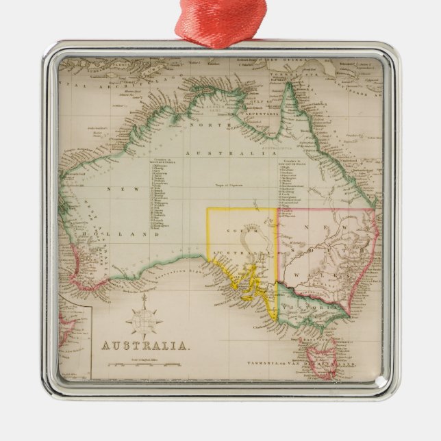 Karte von Australien u. von Neuseeland Ornament Aus Metall (Vorne)