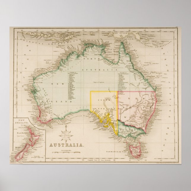 Karte von Australien und Neuseeland Poster (Vorne)