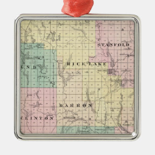 Karte von Barron County, Staat von Wisconsin Silbernes Ornament