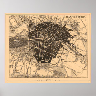 Karte von Berlin, Deutschland, ca. 1890 - 1907 Poster