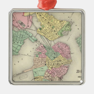 Karte von Boston und angrenzenden Städten Ornament Aus Metall