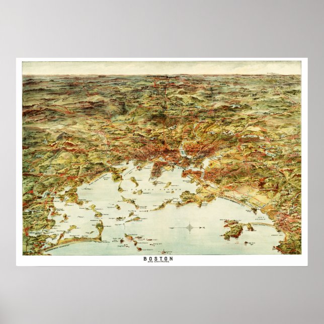 Karte von Boston und Umgebung im Jahr 1905 Poster (Vorne)