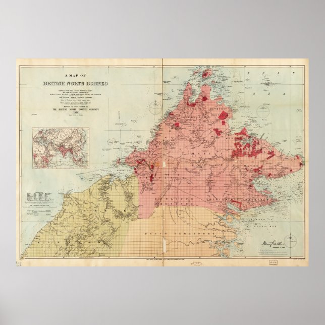 Karte von British North Borneo (1899) Poster (Vorne)