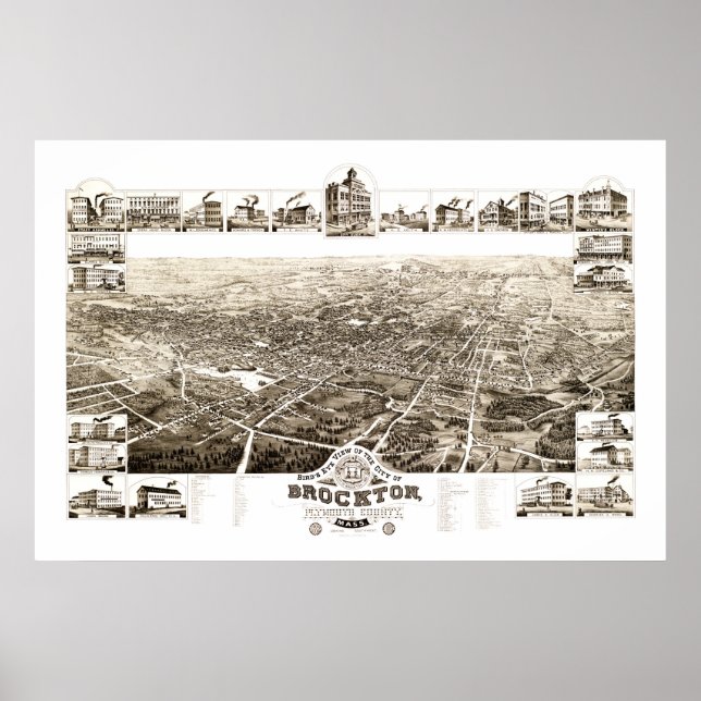 Karte von Brockton, Massachusetts 1882 Poster (Vorne)