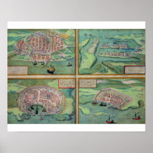 Karte von Calais, Malta, Rhodos und Famagusta Poster