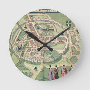 Karte von Canterbury, von 'Civitates Orbis Runde Wanduhr
