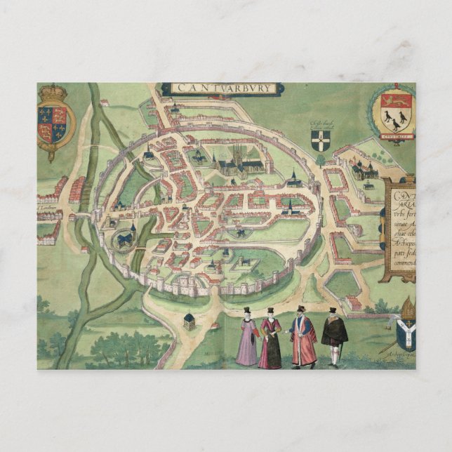 Karte von Canterbury, von 'Civitates Orbis Terraru (Vorderseite)