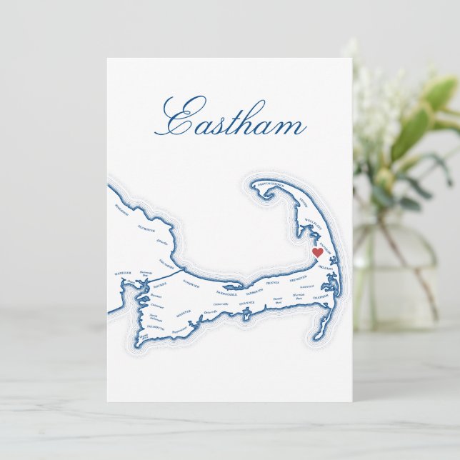 Karte von Cape Cod Eastham für Hochzeitstisch Name (Stehend Vorderseite)