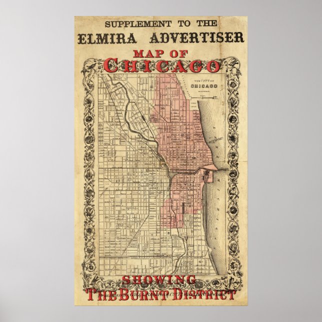 Karte von Chicago mit dem Stadtteil Burnt Poster (Vorne)