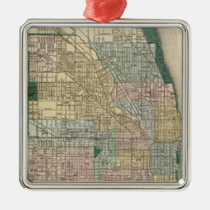 Karte von Chicago-Stadt Silbernes Ornament