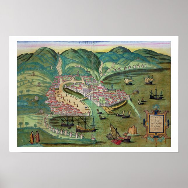 Karte von Chios, von "Civitates Orbis Terrarum" vo Poster (Vorne)