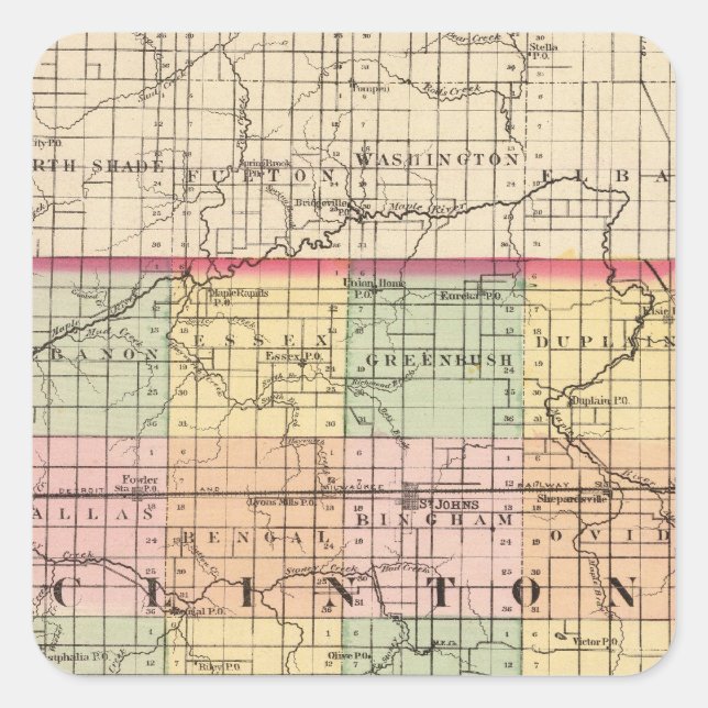 Karte von Clinton Landkreis, Michigan Quadratischer Aufkleber (Vorderseite)