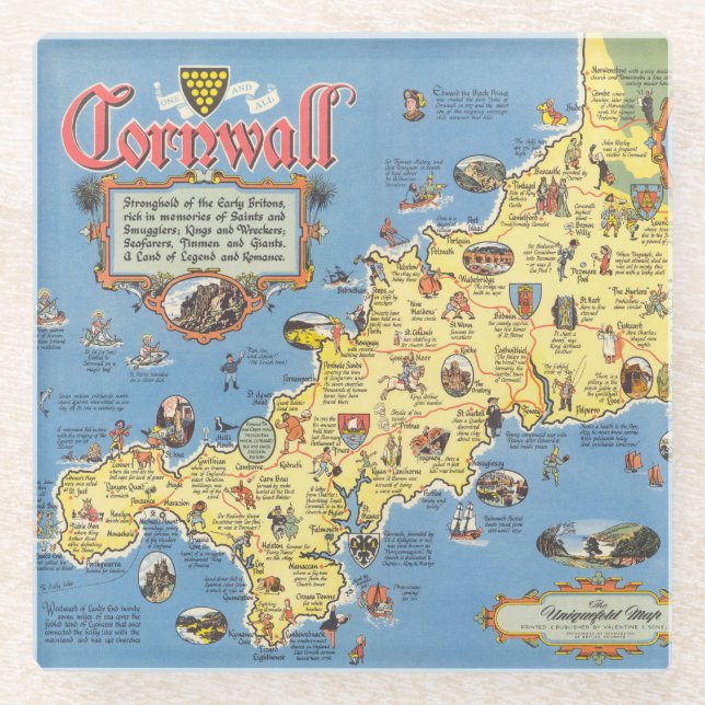 Karte von Cornwall, England Glasuntersetzer (Vorderseite)