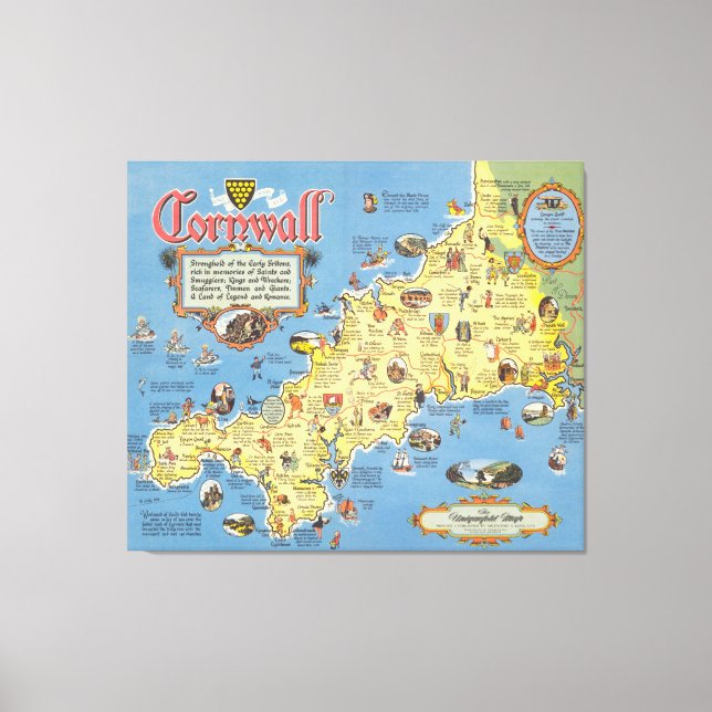 Karte von Cornwall, England Leinwanddruck (Vorderseite)