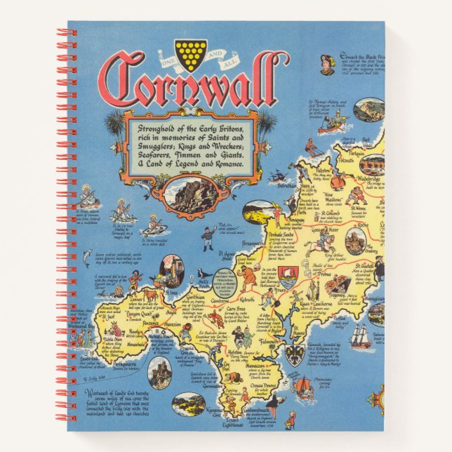 Karte von Cornwall, England Notizbuch (Vorderseite)