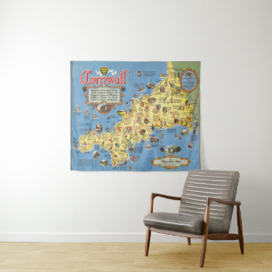 Karte von Cornwall, England Wandteppich