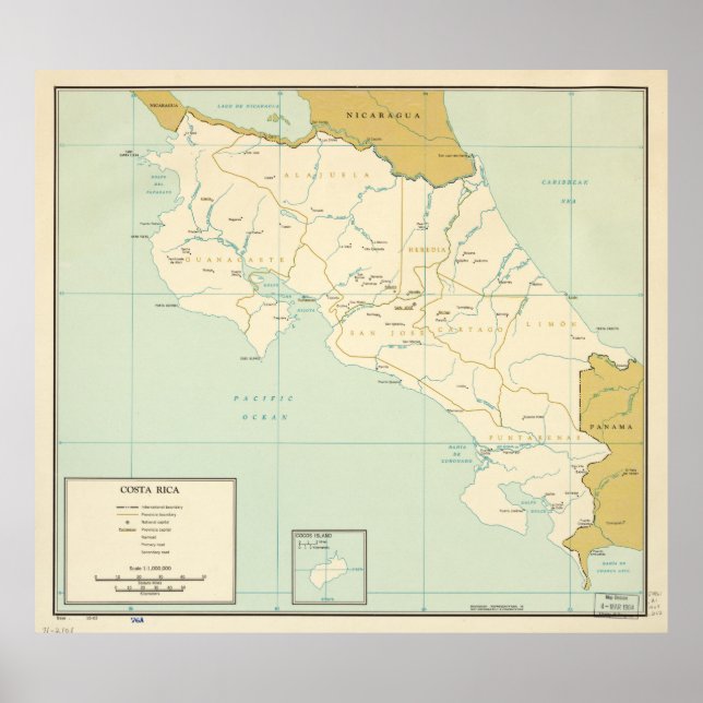 Karte von Costa Rica (1963) Poster (Vorne)