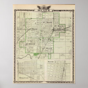 Karte von Decatur City, Sullivan und Macon Poster