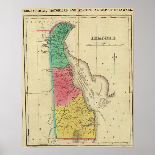 Karte von Delaware Poster (Vorne)