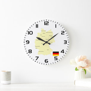 Karte von Deutschland mit Bundesländern und Haupts Große Wanduhr