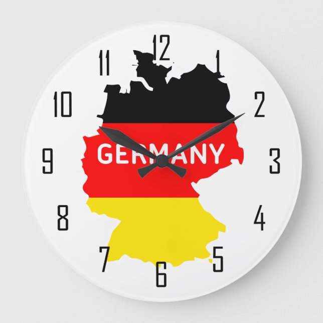Karte von Deutschland mit Flagge und Zahlen Große Wanduhr (Vorderseite)