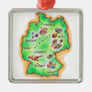 Karte von Deutschland Silbernes Ornament