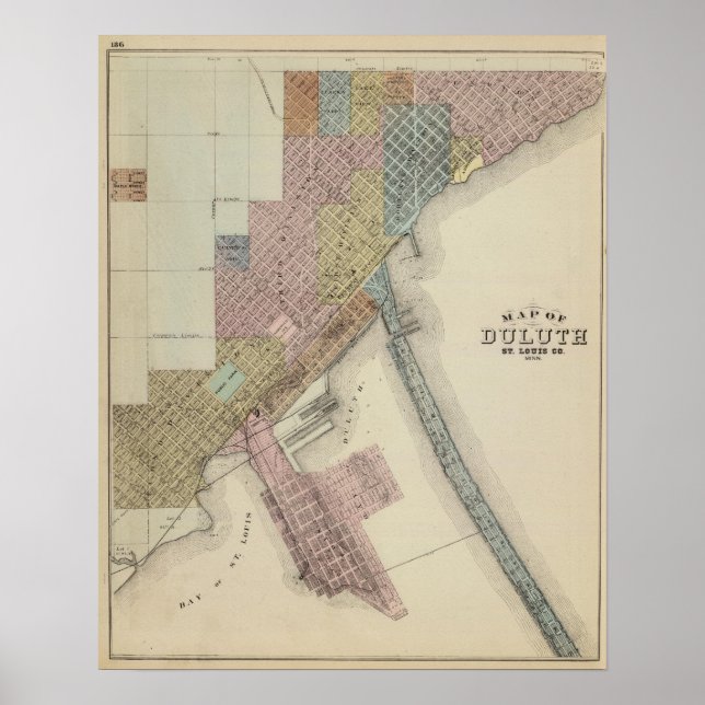Karte von Duluth, St. Louis Landkreis, Minnesota Poster (Vorne)