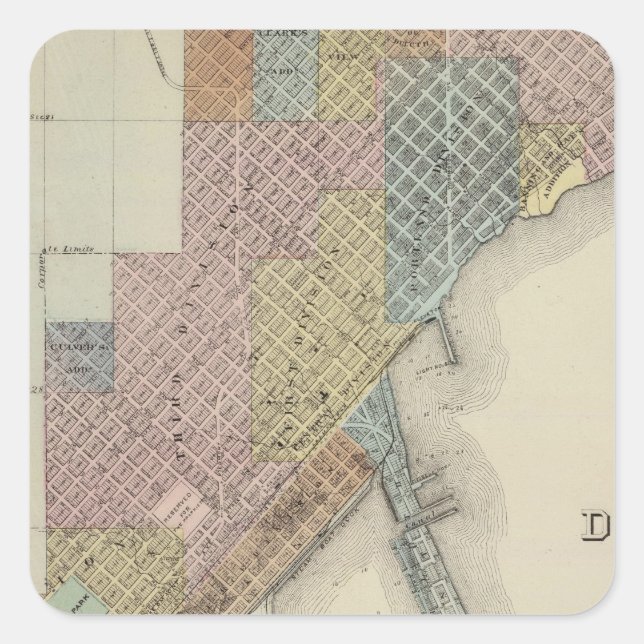 Karte von Duluth, St. Louis Landkreis, Minnesota Quadratischer Aufkleber (Vorderseite)