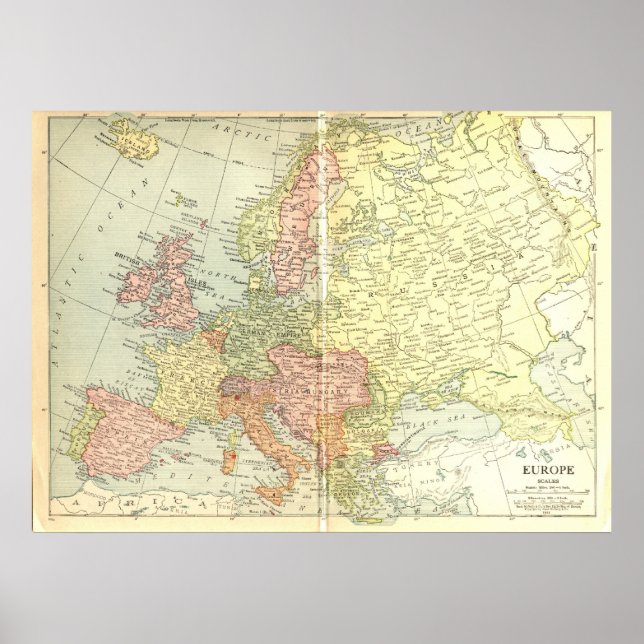 Karte von Europa 1914 Poster (Vorne)