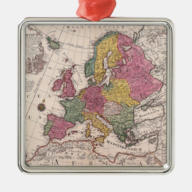 Karte von Europa 3 Silbernes Ornament (Vorne)