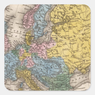 Karte von Europa 4 Quadratischer Aufkleber