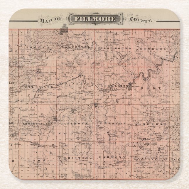 Karte von Fillmore County, Minnesota Rechteckiger Pappuntersetzer (Vorderseite)