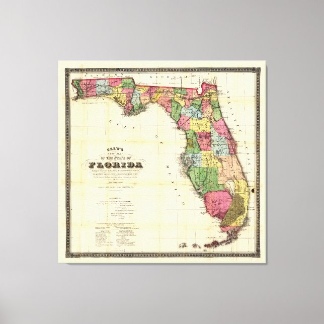 Karte von Florida (1870) Leinwanddruck (Vorderseite)