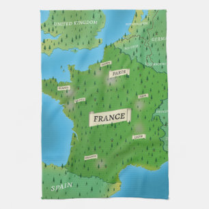 Karte von Frankreich Geschirrtuch