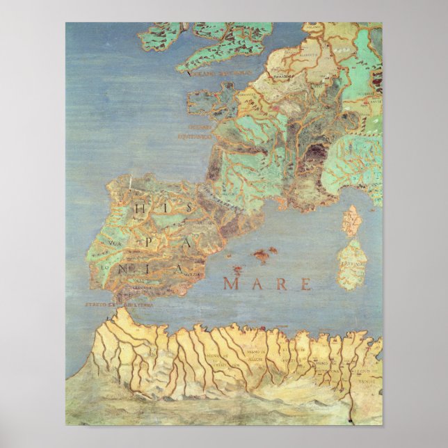 Karte von Frankreich, Spanien und Nordwestafrika Poster (Vorne)