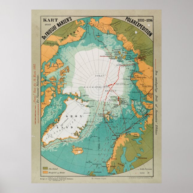 Karte von Fridtjof Nansens Polar Expedition Poster (Vorne)