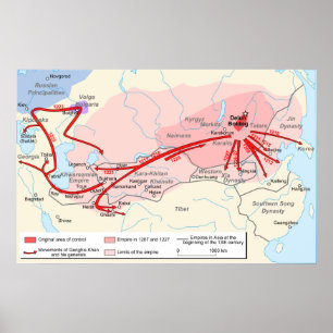 Karte von Genghis Khan Reich im 13. Jahrhundert Poster