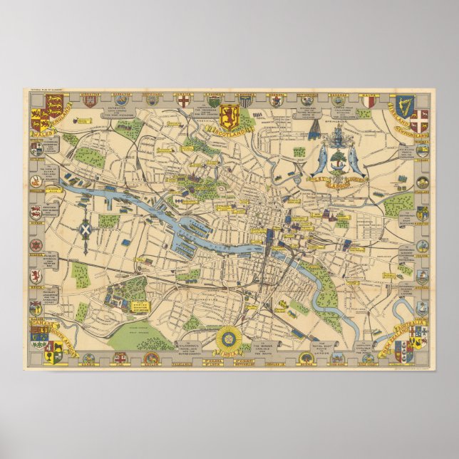Karte von Glasgow, England Poster (Vorne)