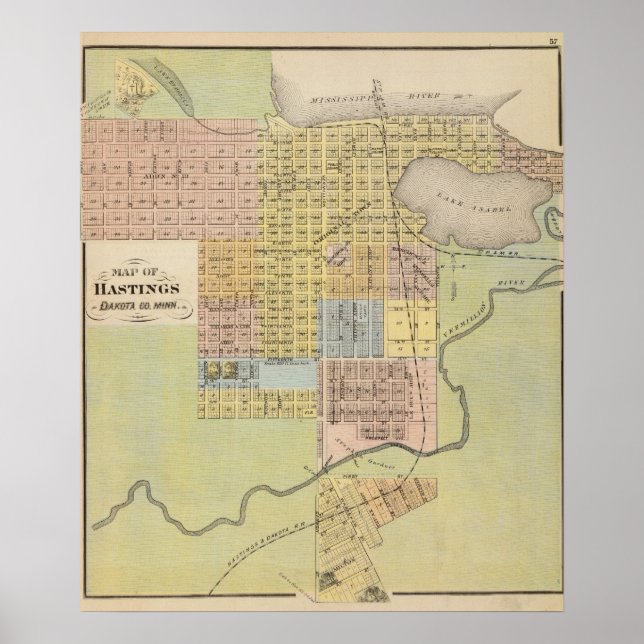 Karte von Hastings, Dakota Landkreis, Minnesota Poster (Vorne)