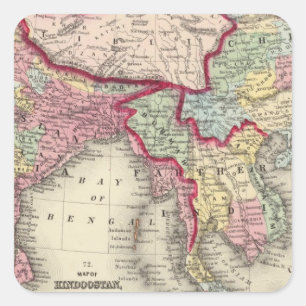 Karte von Hindoostan, von weiterem Indien, China Quadratischer Aufkleber