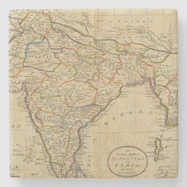 Karte von Hindostan oder von Indien Steinuntersetzer (Vorderseite)