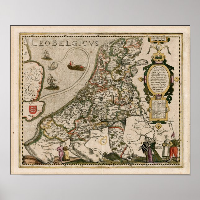 Karte von Holland 1617 - Leo Belgicus Poster (Vorne)