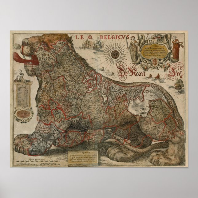 Karte von Holland und Belgien - 1630 Poster (Vorne)