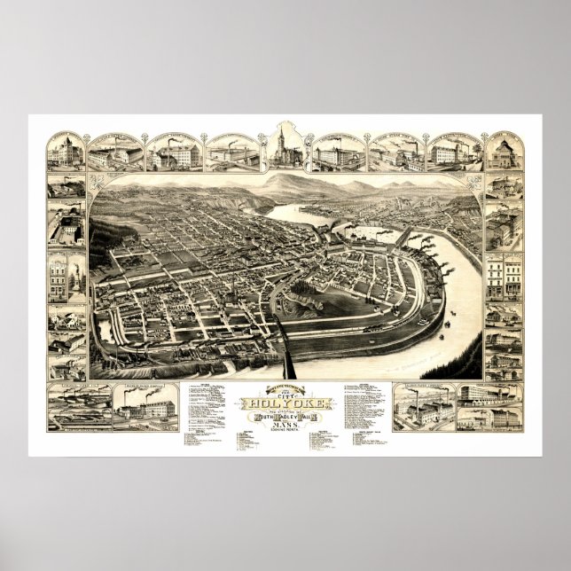Karte von Holyoke, Massachusetts 1881 Poster (Vorne)