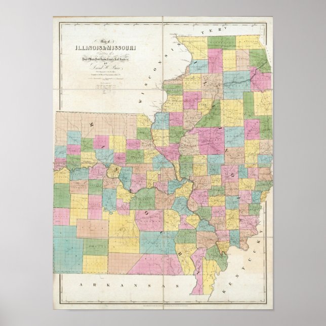 Karte von Illinois & Missouri Poster (Vorne)