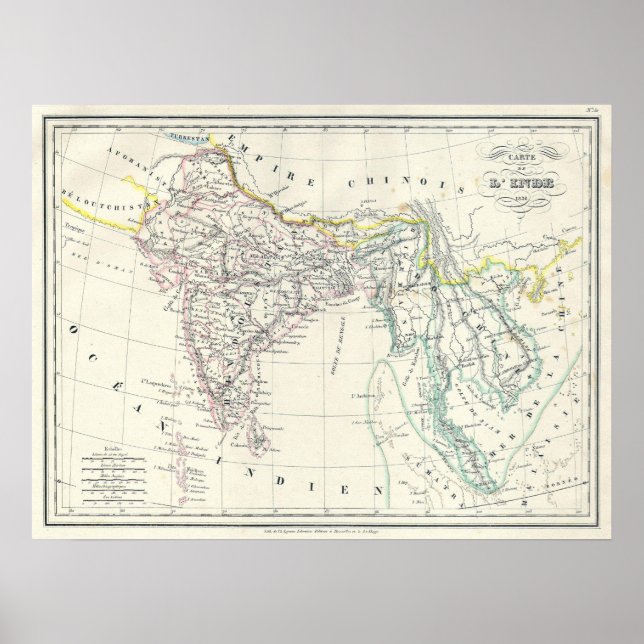 Karte von Indien, Birma und Südostasien, Siam Poster (Vorne)