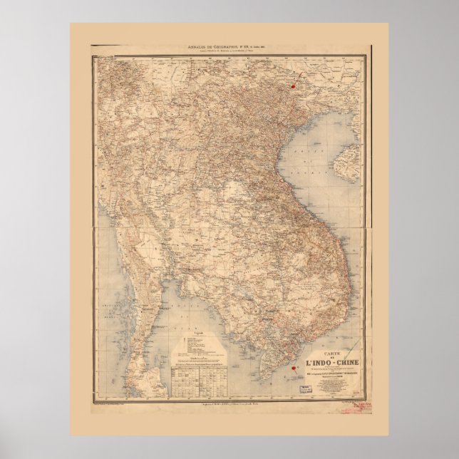 Karte von Indochina (1895) Poster (Vorne)