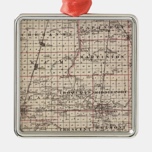 Karte von Iroquois County Silbernes Ornament (Vorne)